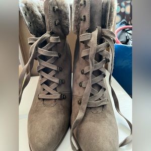 Lace up fur booties